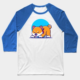 Cute Shiba Inu Dog Stretching Cartoon Baseball T-Shirt